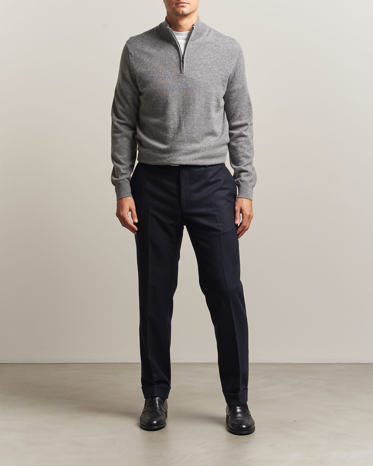 Herre | Trøjer | Charles Tyrwhitt | Pure Cashmere Zip Neck Jumper Grey