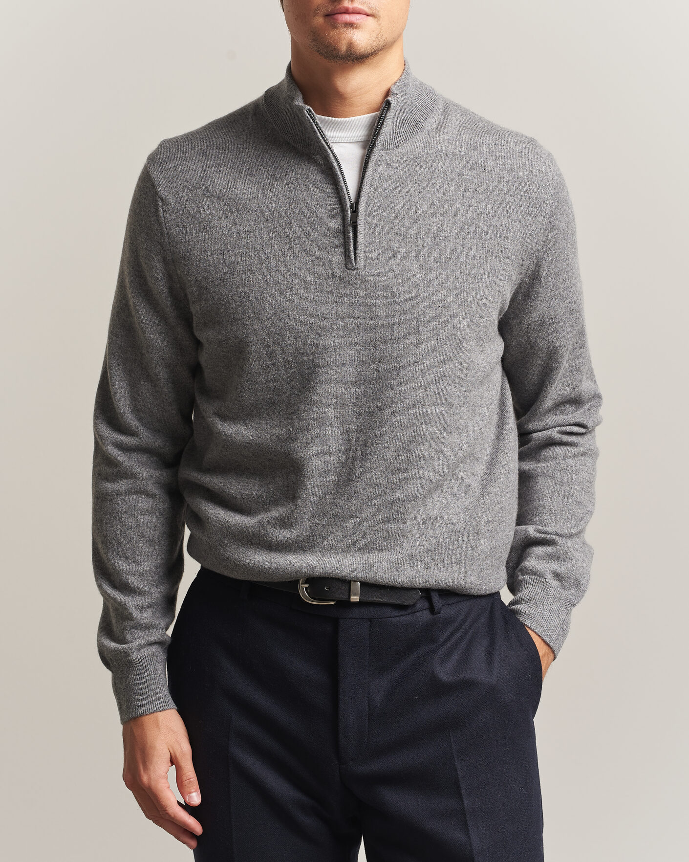 Herre | Trøjer | Charles Tyrwhitt | Pure Cashmere Zip Neck Jumper Grey