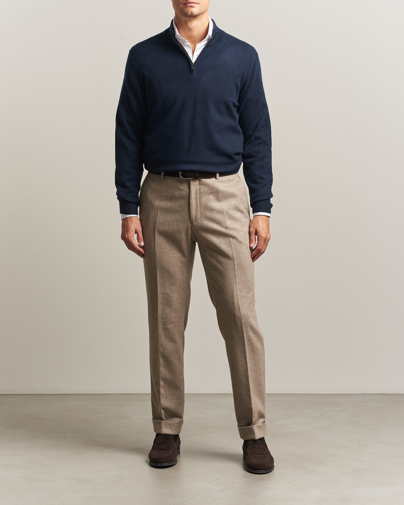 Herre | Trøjer | Charles Tyrwhitt | Pure Cashmere Zip Neck Jumper Navy