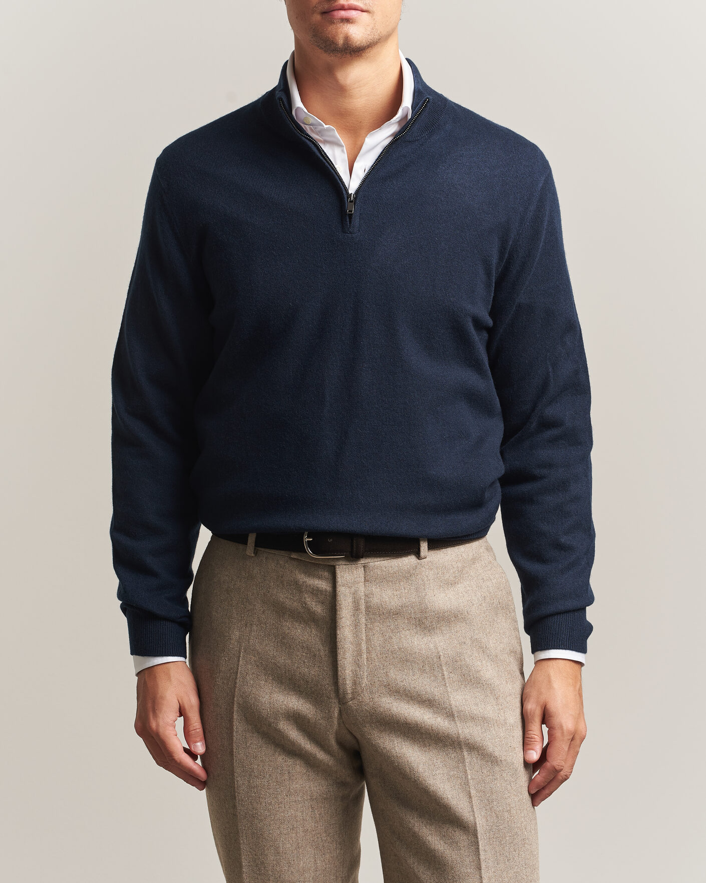 Herre | Trøjer | Charles Tyrwhitt | Pure Cashmere Zip Neck Jumper Navy