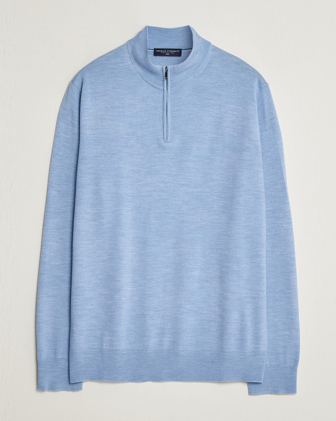Herre | Trøjer | Charles Tyrwhitt | Pure Merino Zip Neck Jumper Cornflower Blue