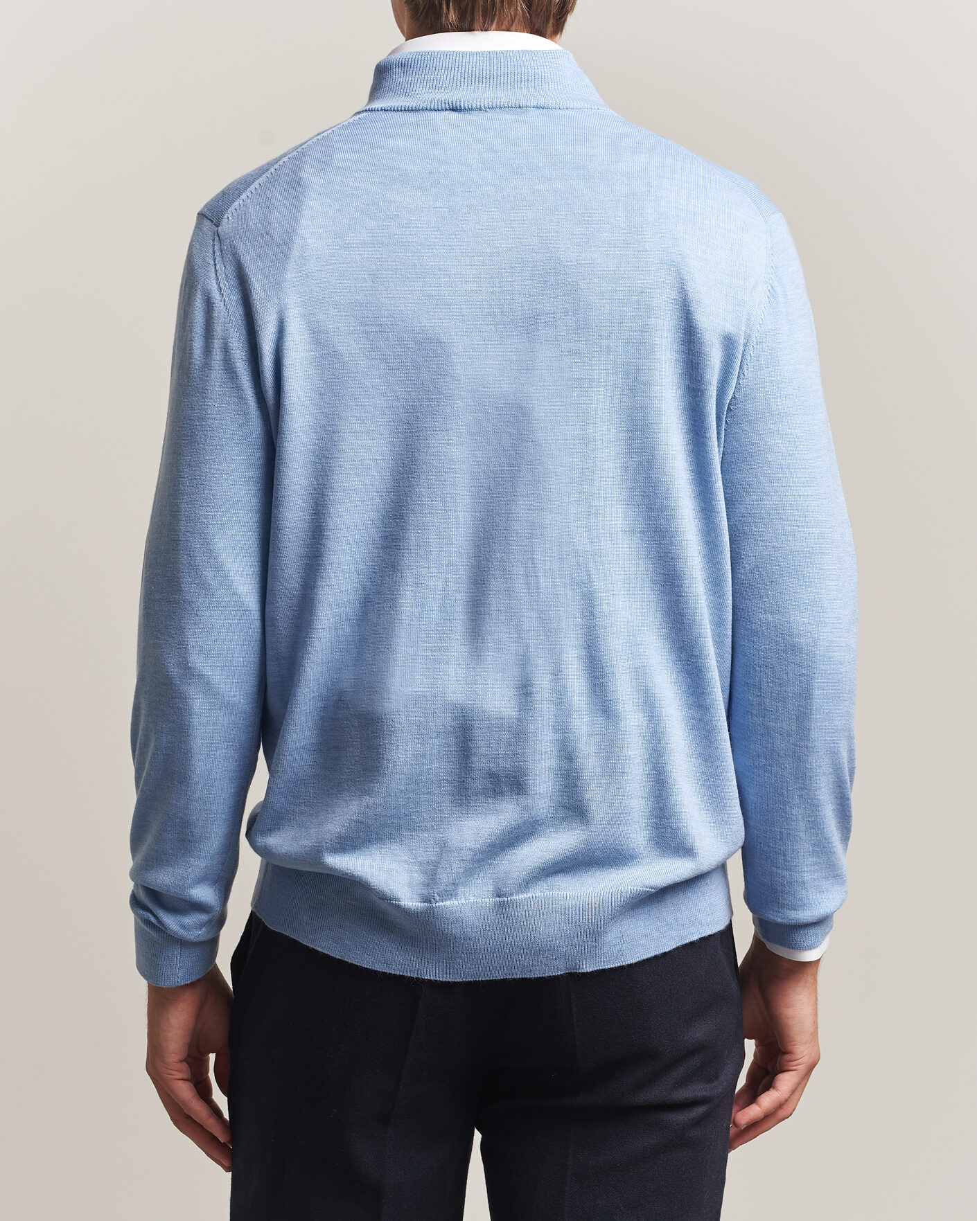 Herre | Trøjer | Charles Tyrwhitt | Pure Merino Zip Neck Jumper Cornflower Blue