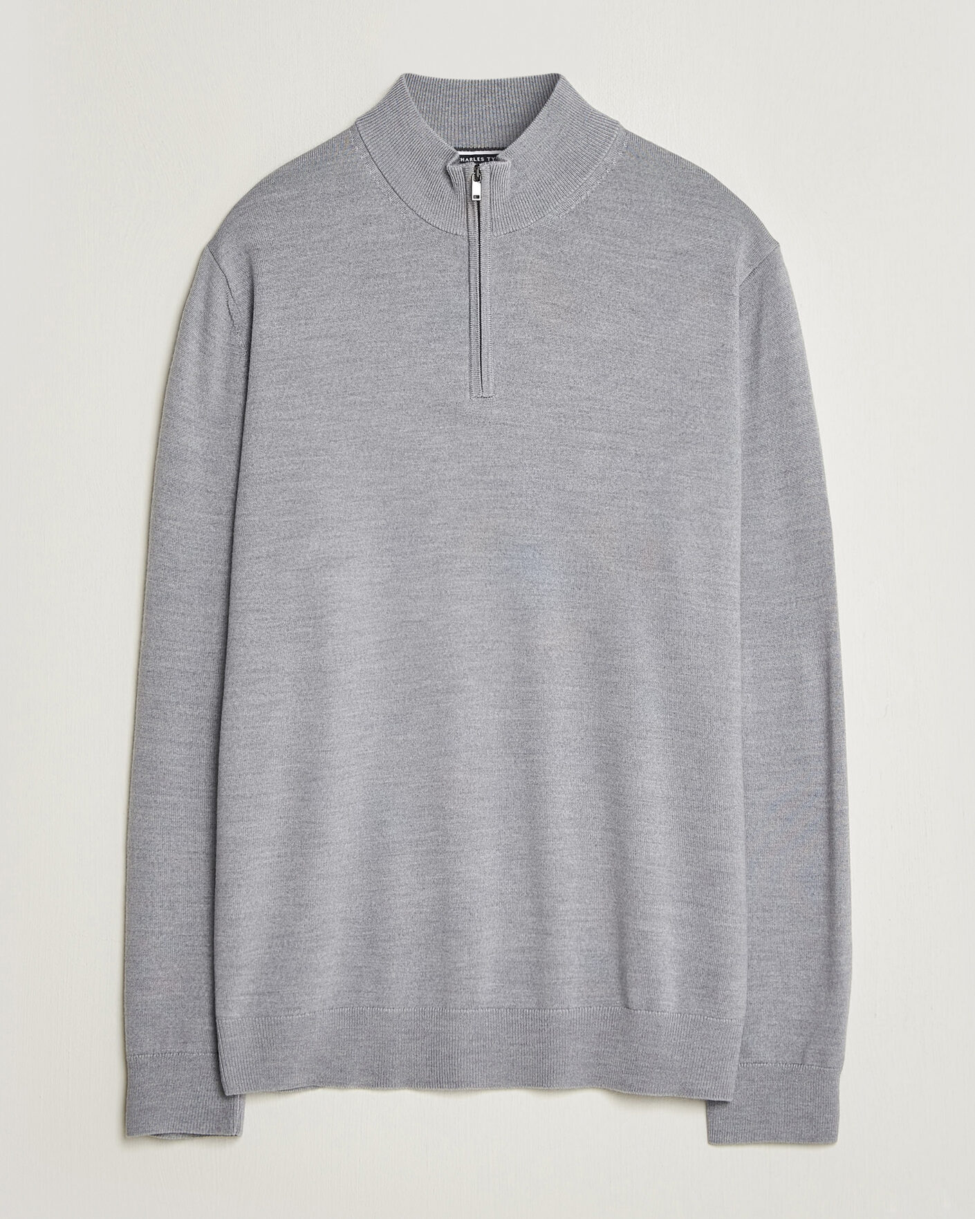 Herre | Trøjer | Charles Tyrwhitt | Pure Merino Zip Neck Jumper Light Grey