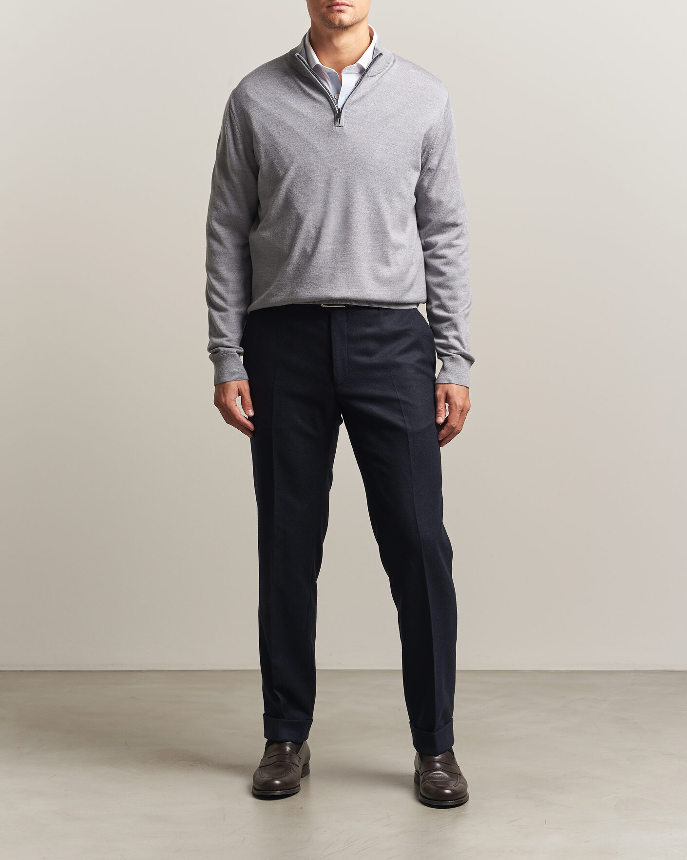 Herre | Trøjer | Charles Tyrwhitt | Pure Merino Zip Neck Jumper Light Grey
