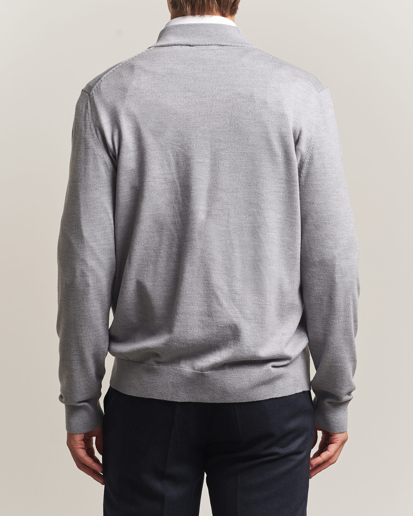Herre | Trøjer | Charles Tyrwhitt | Pure Merino Zip Neck Jumper Light Grey