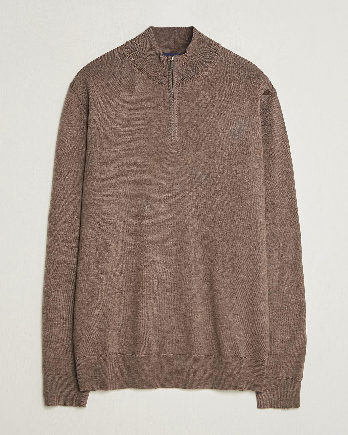 Herre | Trøjer | Charles Tyrwhitt | Pure Merino Zip Neck Jumper Mocha