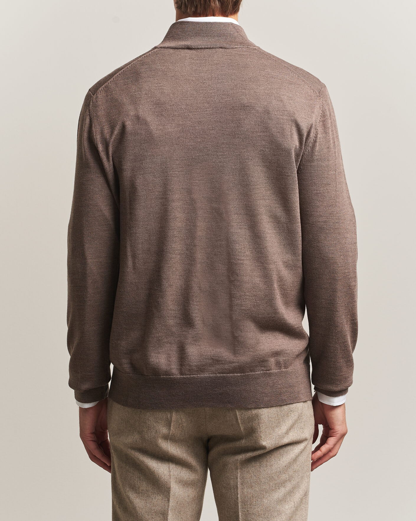 Herre | Trøjer | Charles Tyrwhitt | Pure Merino Zip Neck Jumper Mocha
