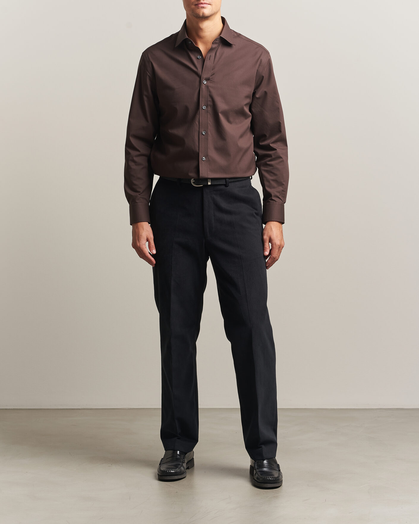 Herre | Skjorter | Charles Tyrwhitt | Slim Fit Non Iron Poplin Cut Away Shirt Chocolate