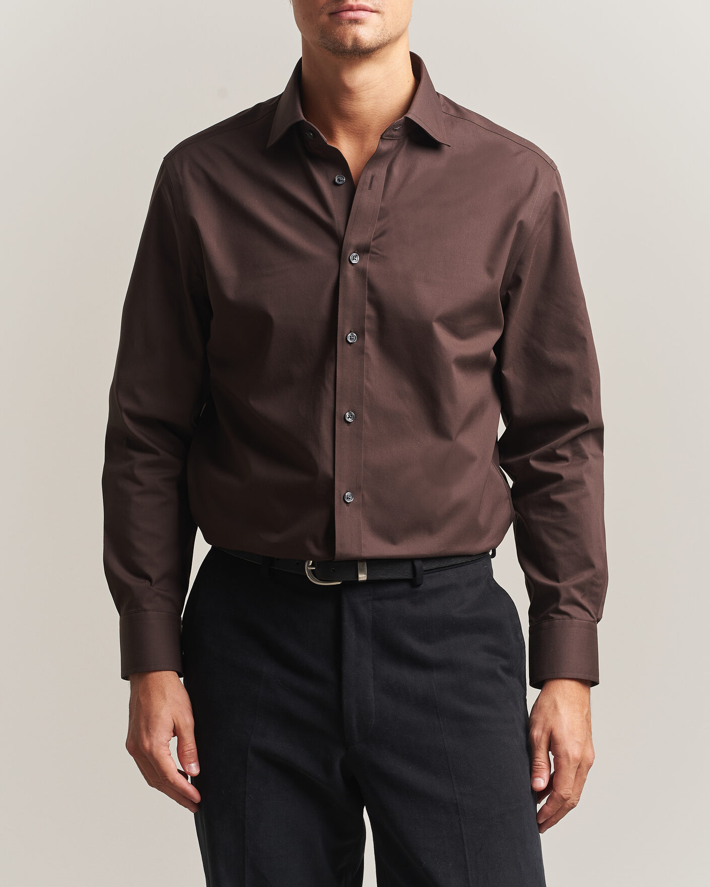 Herre | Skjorter | Charles Tyrwhitt | Slim Fit Non Iron Poplin Cut Away Shirt Chocolate