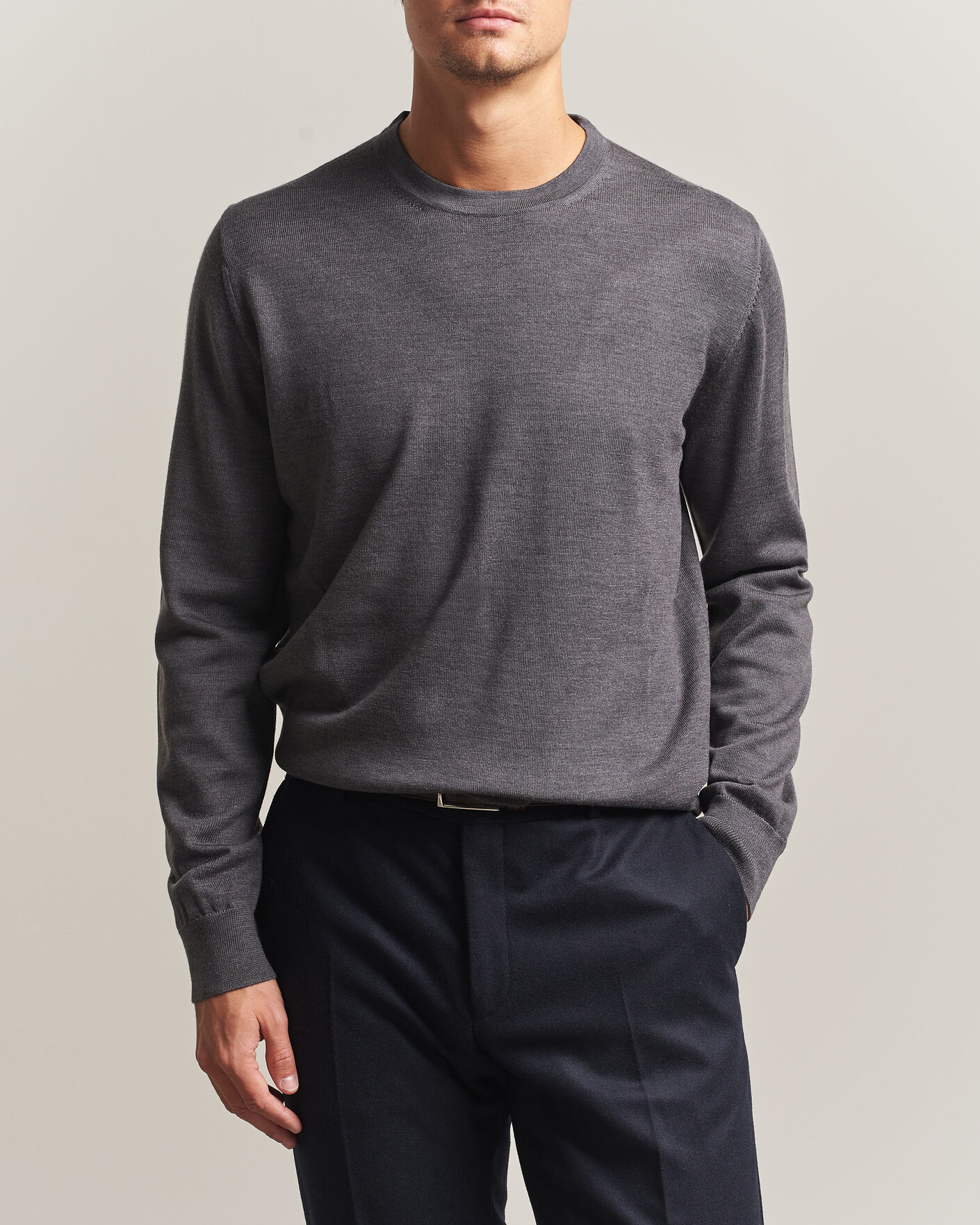 Herre | Trøjer | Charles Tyrwhitt | Pure Merino Crew Neck Jumper Grey