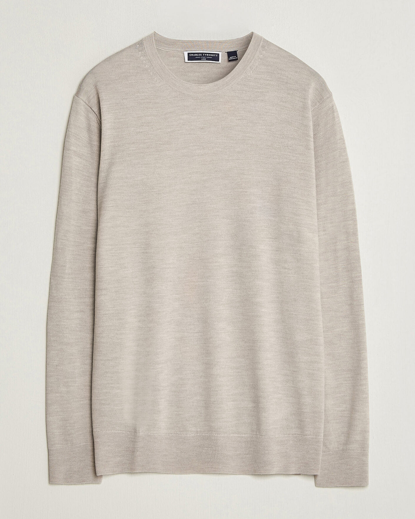 Herre | Trøjer | Charles Tyrwhitt | Pure Merino Crew Neck Jumper Limestone