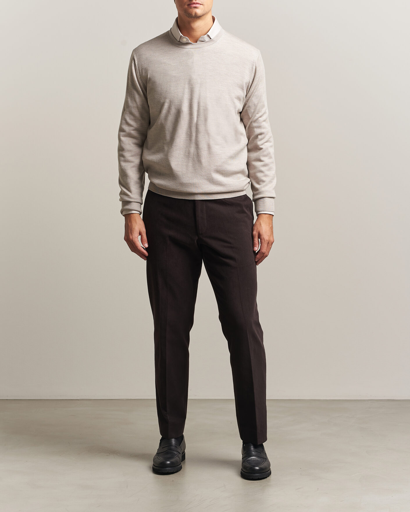 Herre | Trøjer | Charles Tyrwhitt | Pure Merino Crew Neck Jumper Limestone