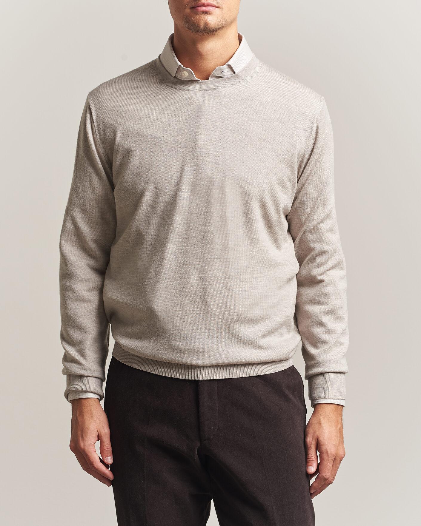 Herre | Trøjer | Charles Tyrwhitt | Pure Merino Crew Neck Jumper Limestone