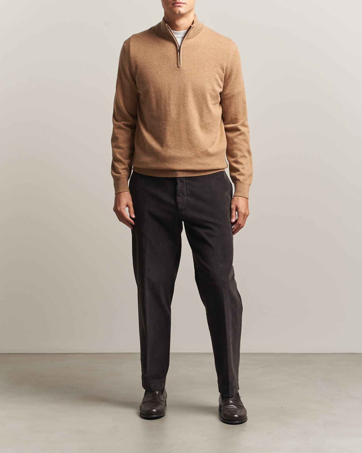 Herre | Trøjer | Charles Tyrwhitt | Pure Cashmere Zip Neck Jumper Tan