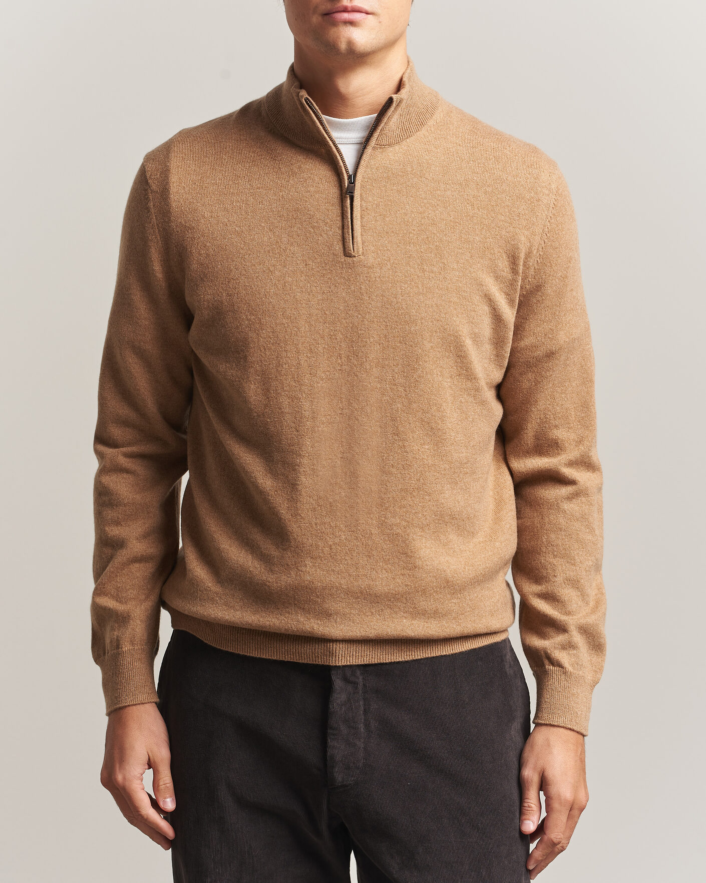 Herre | Trøjer | Charles Tyrwhitt | Pure Cashmere Zip Neck Jumper Tan