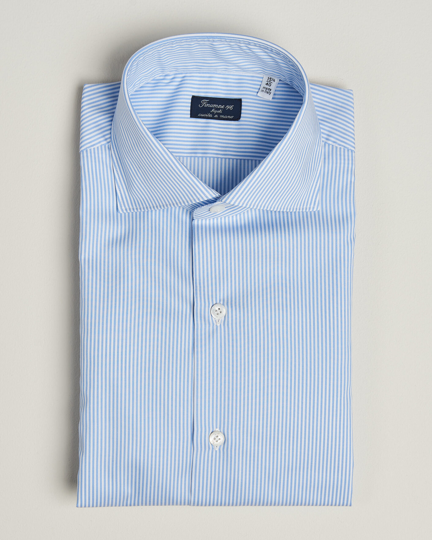 Herre | Skjorter | Finamore Napoli | Milano Slim Traveller Cotton Shirt Blue Stripe