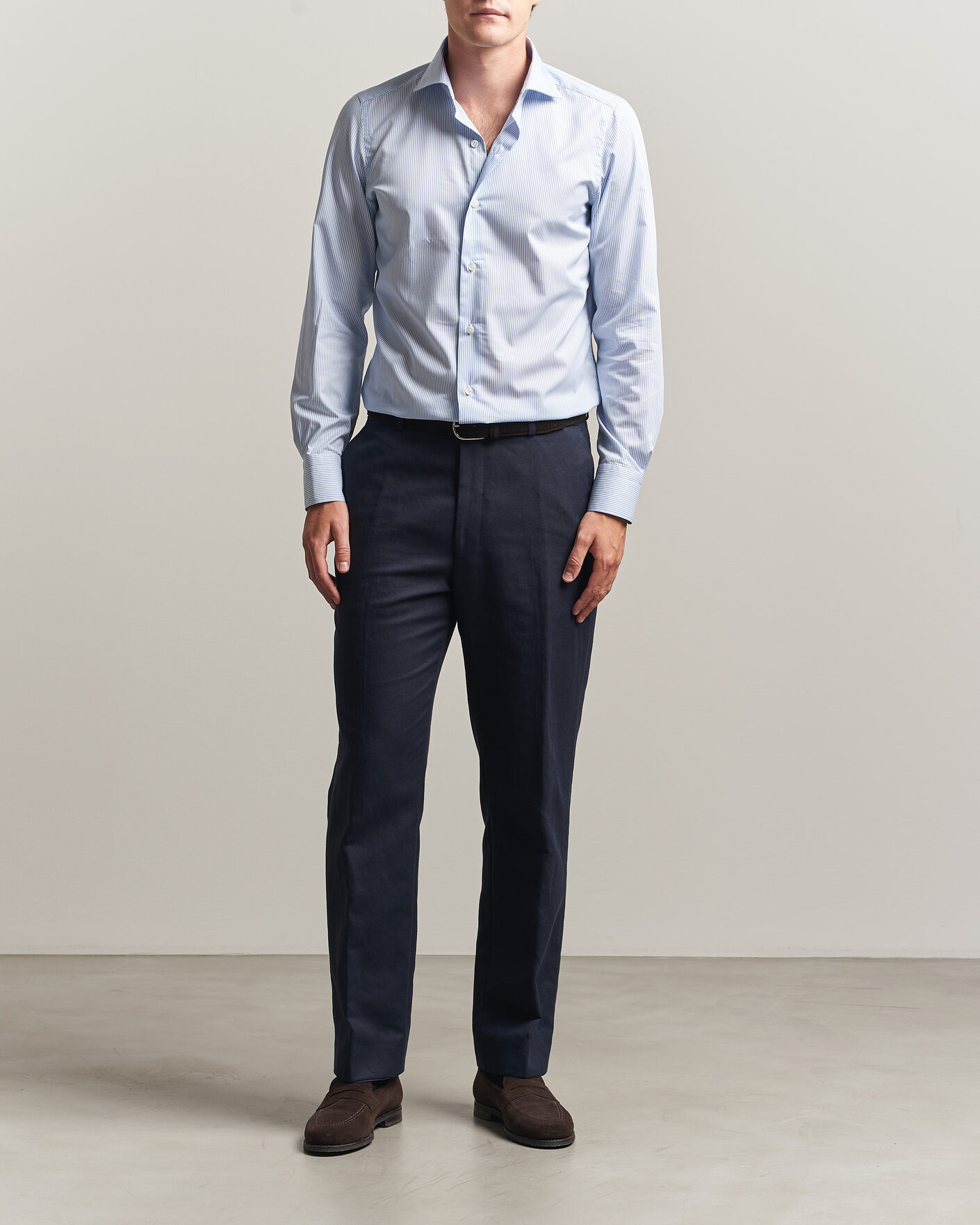 Herre | Skjorter | Finamore Napoli | Milano Slim Traveller Cotton Shirt Blue Stripe
