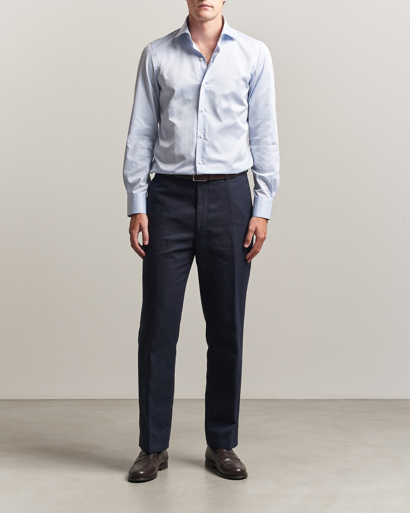 Herre | Skjorter | Finamore Napoli | Milano Slim Traveller Cotton Shirt Light Blue