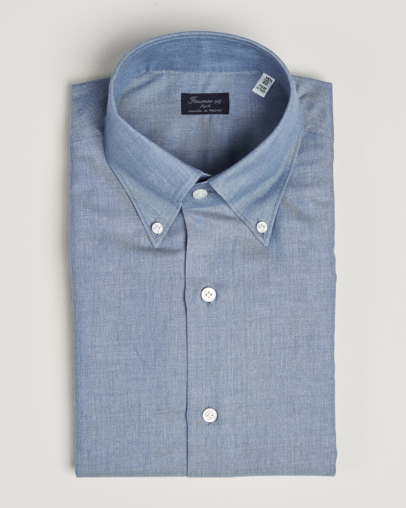 Herre | Skjorter | Finamore Napoli | Milano Slim Cashmere BD Shirt Light Blue