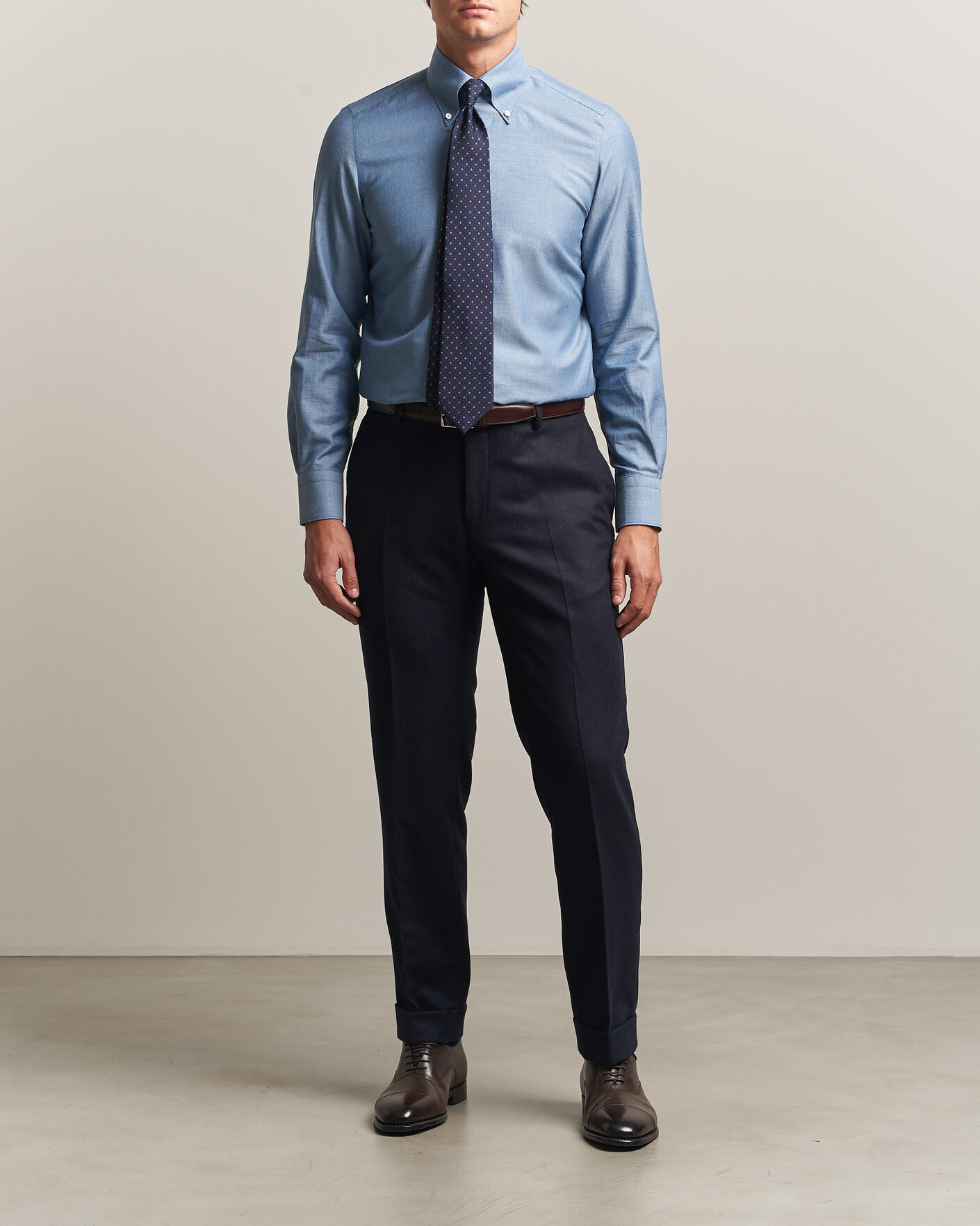 Herre | Skjorter | Finamore Napoli | Milano Slim Cashmere BD Shirt Light Blue