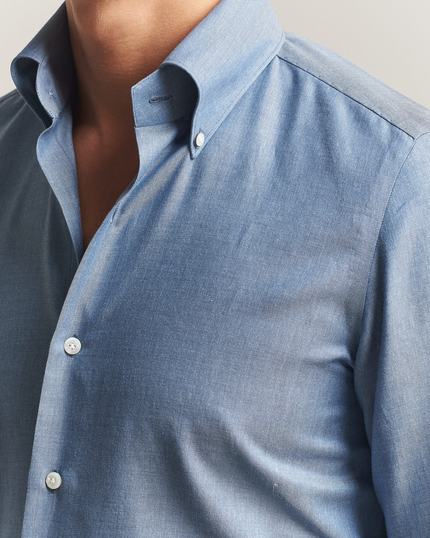 Herre | Skjorter | Finamore Napoli | Milano Slim Cashmere BD Shirt Light Blue