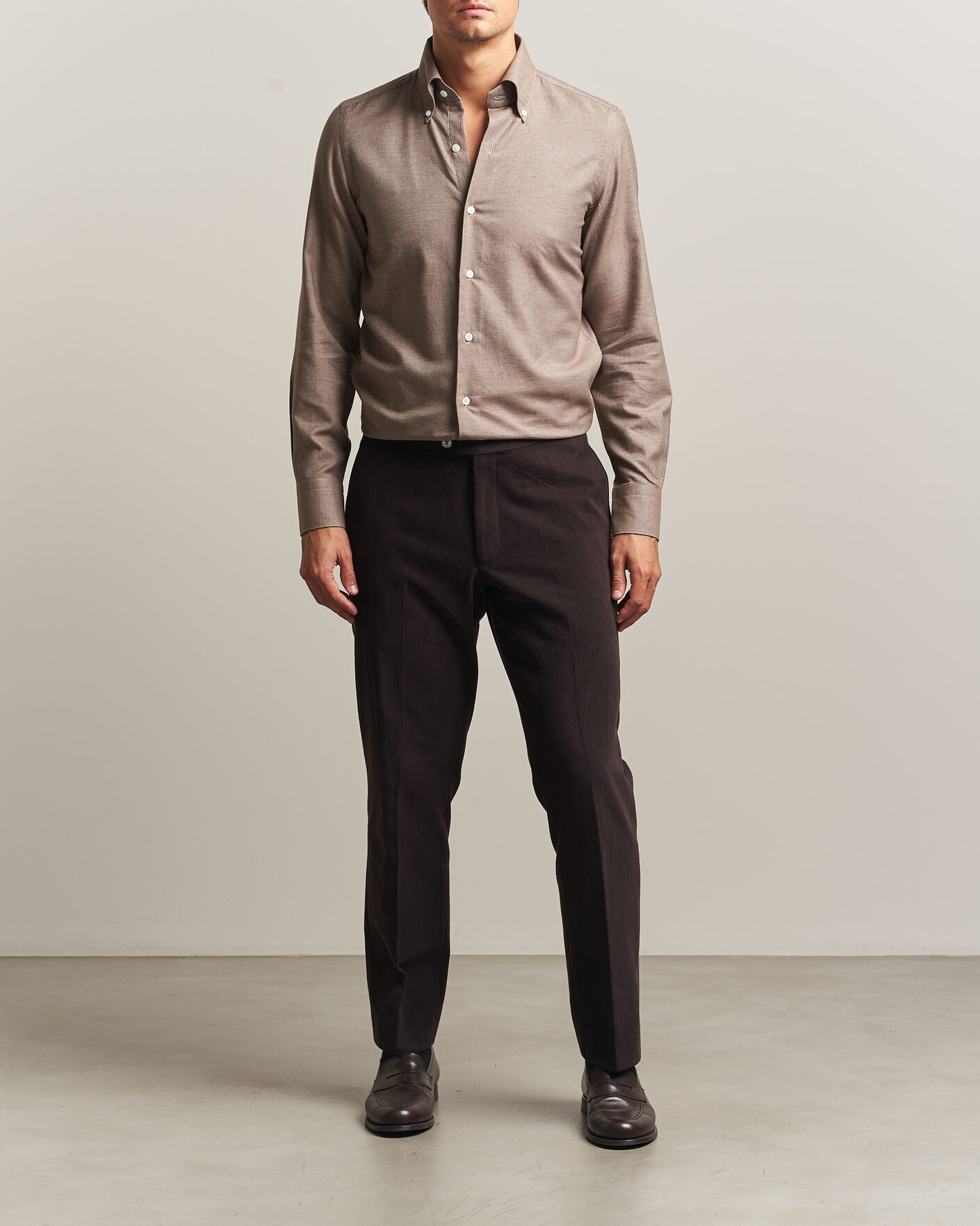 Herre | Skjorter | Finamore Napoli | Milano Slim Cashmere BD Shirt Brown