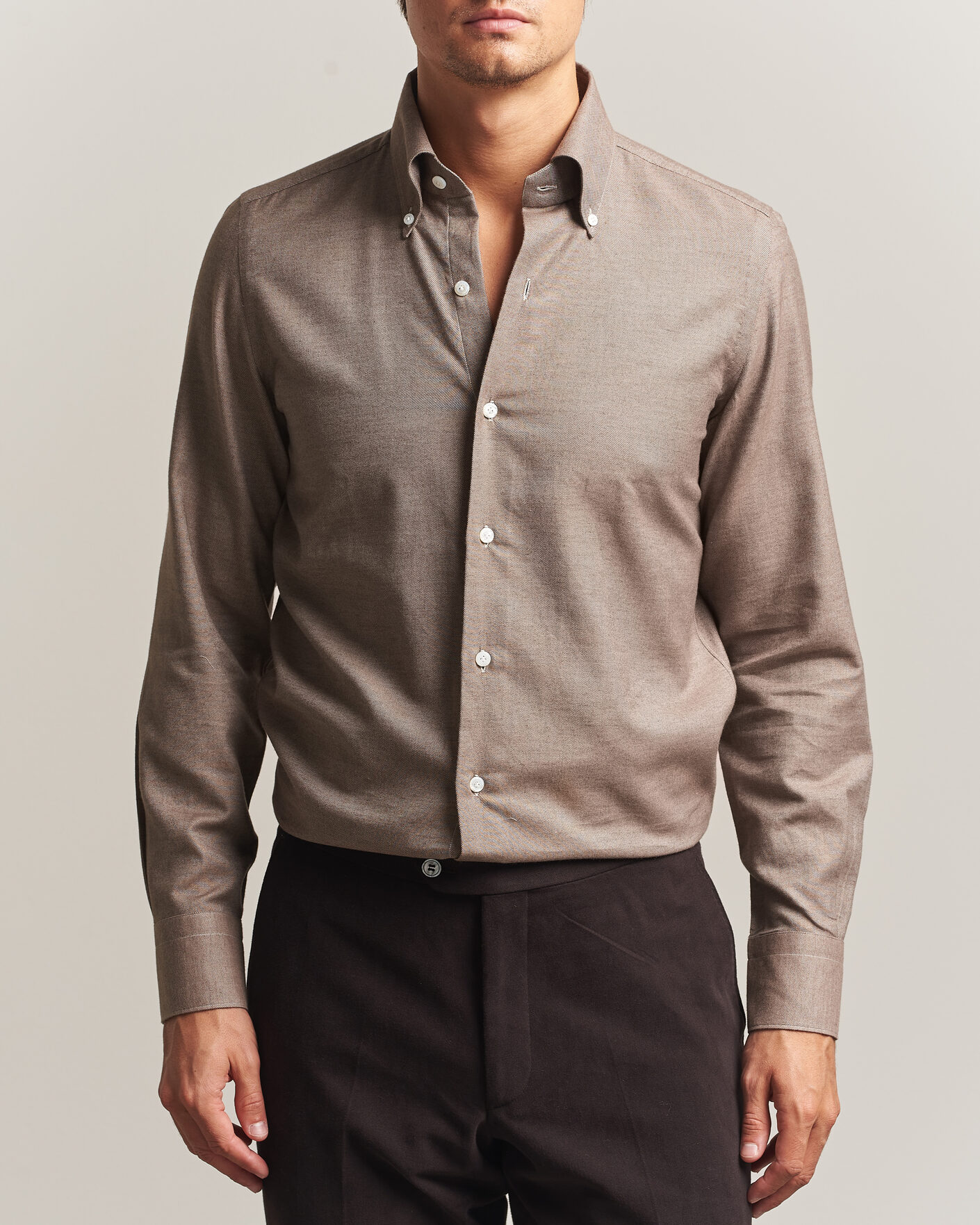 Herre | Skjorter | Finamore Napoli | Milano Slim Cashmere BD Shirt Brown