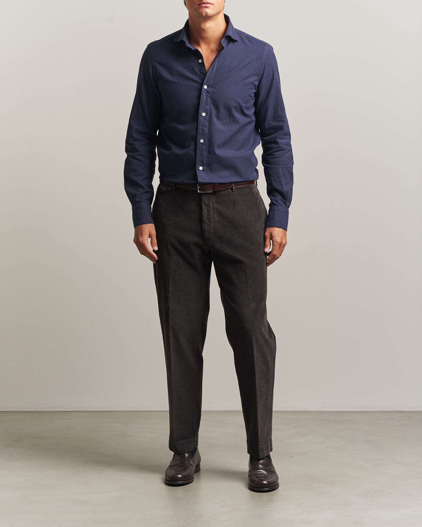 Herre | Skjorter | Finamore Napoli | Gaeta Flannel Sport Shirt Navy
