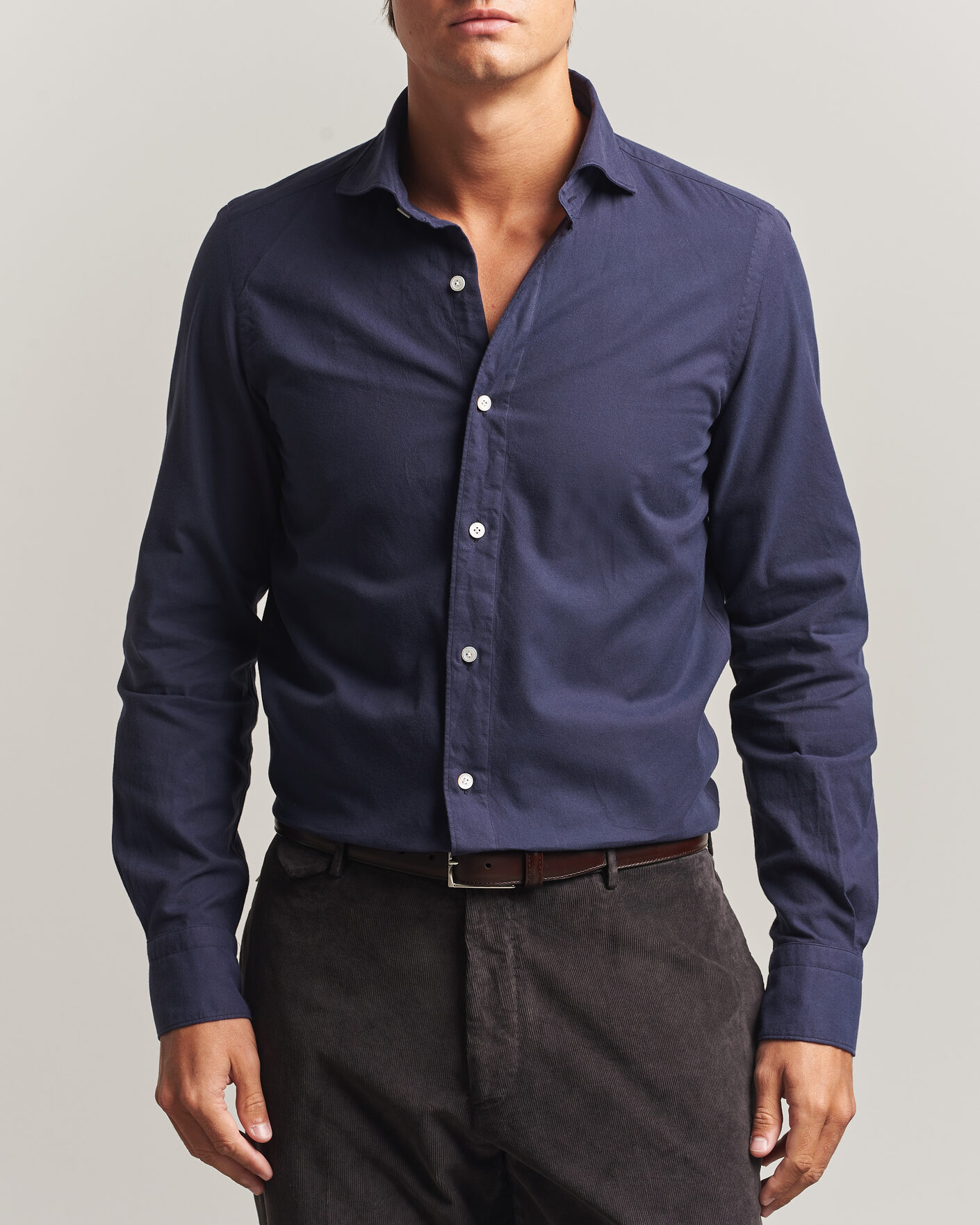 Herre | Skjorter | Finamore Napoli | Gaeta Flannel Sport Shirt Navy