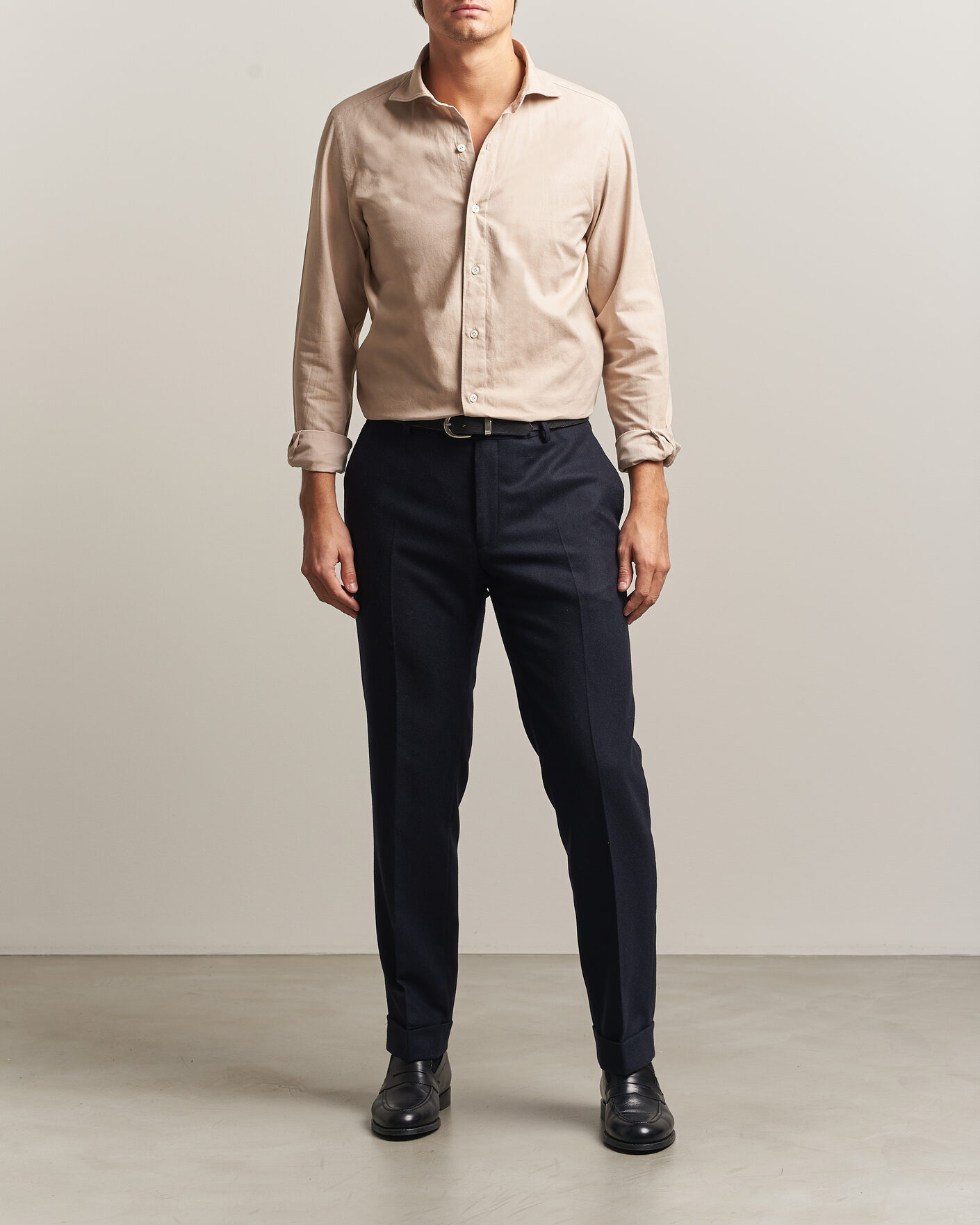 Herre | Skjorter | Finamore Napoli | Gaeta Flannel Sport Shirt Beige