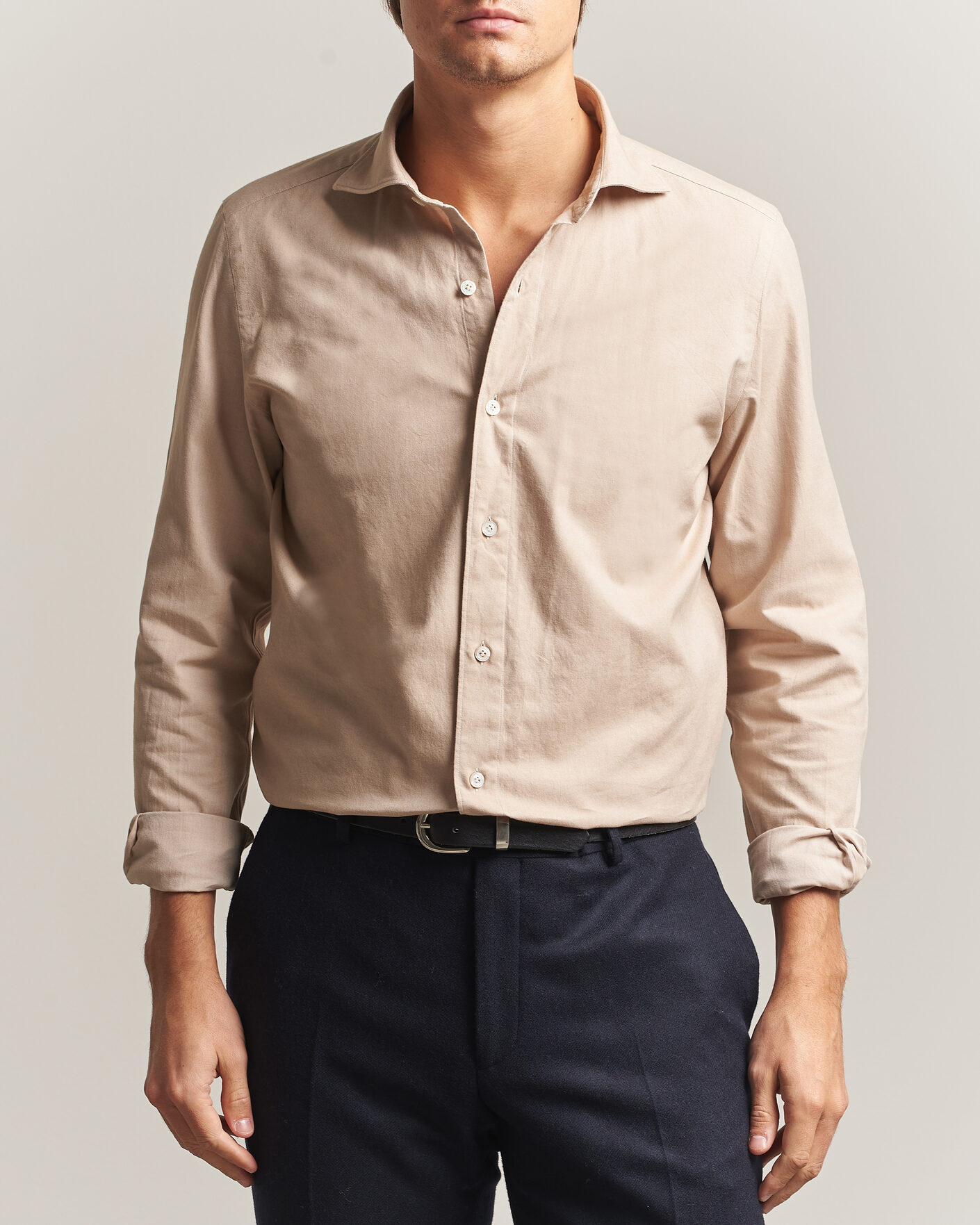 Herre | Skjorter | Finamore Napoli | Gaeta Flannel Sport Shirt Beige