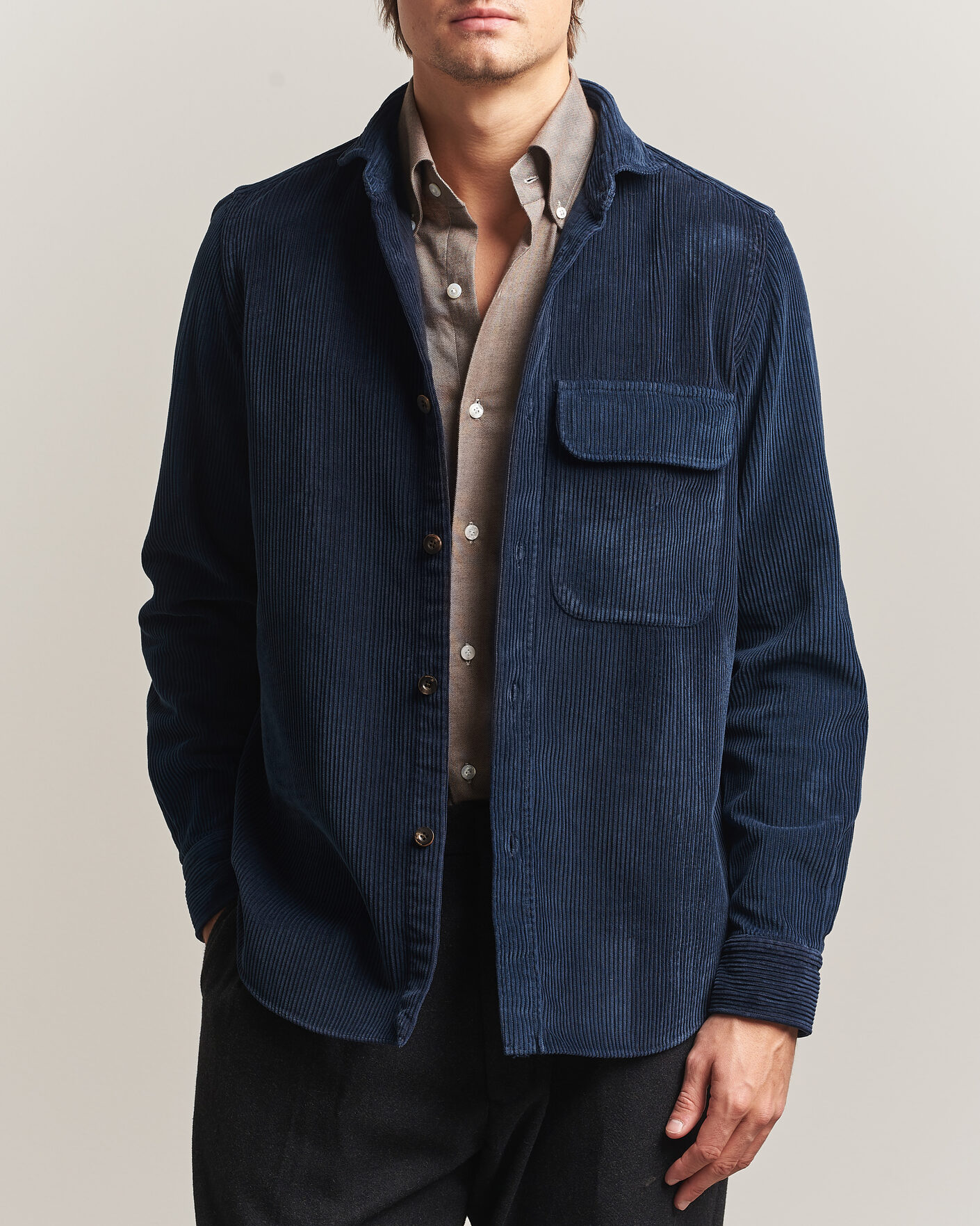 Herre | Skjorter | Finamore Napoli | Garment Dyed Corduroy Overshirt Navy