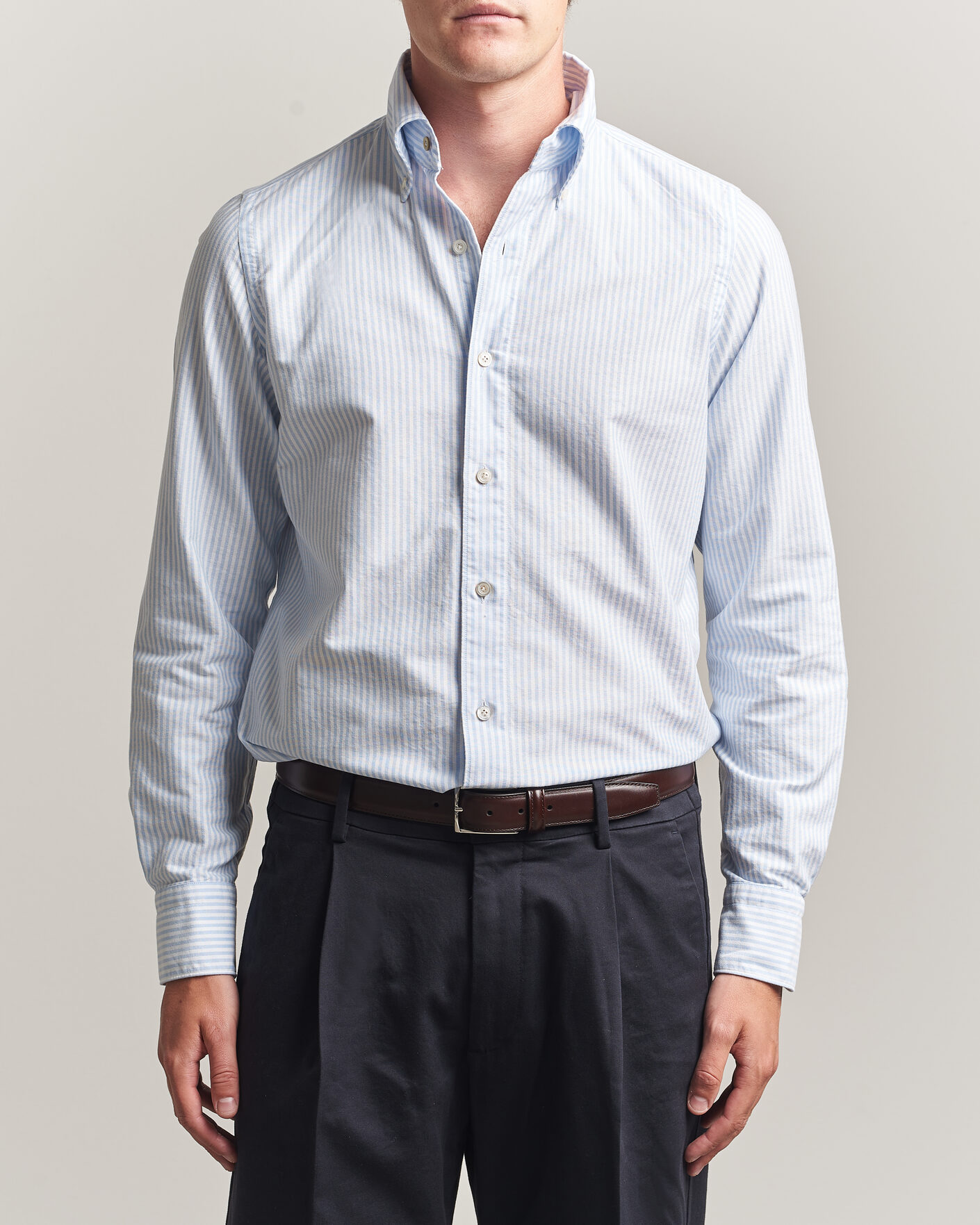 Herre | Skjorter | Finamore Napoli | Gaeta Oxford Button Down Shirt Light Blue Stripe