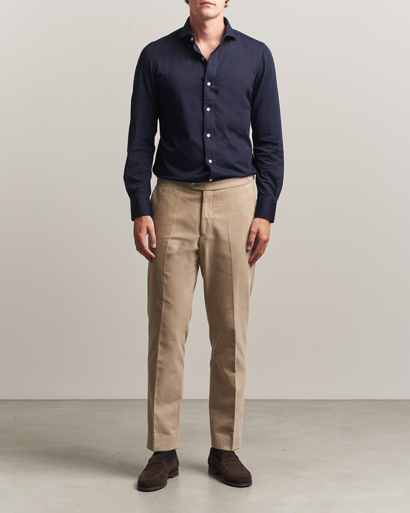 Herre | Skjorter | Finamore Napoli | Cotton/Cashmere Jersey Shirt Navy