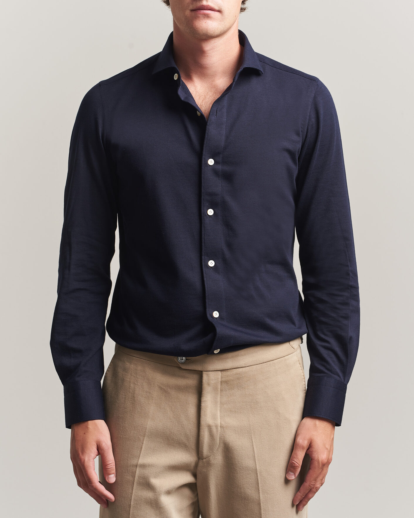 Herre | Skjorter | Finamore Napoli | Cotton/Cashmere Jersey Shirt Navy
