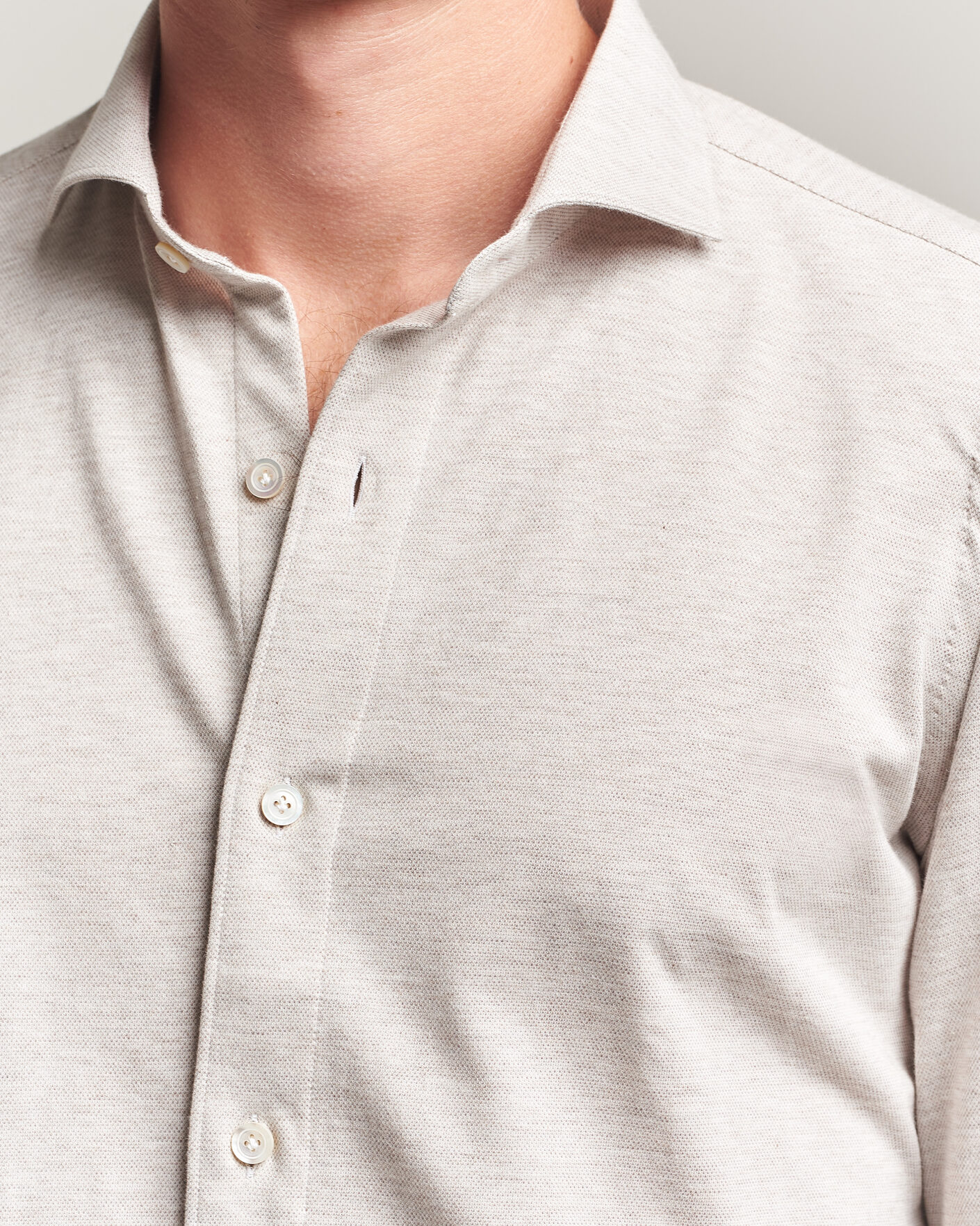 Herre | Skjorter | Finamore Napoli | Cotton/Cashmere Jersey Shirt Beige