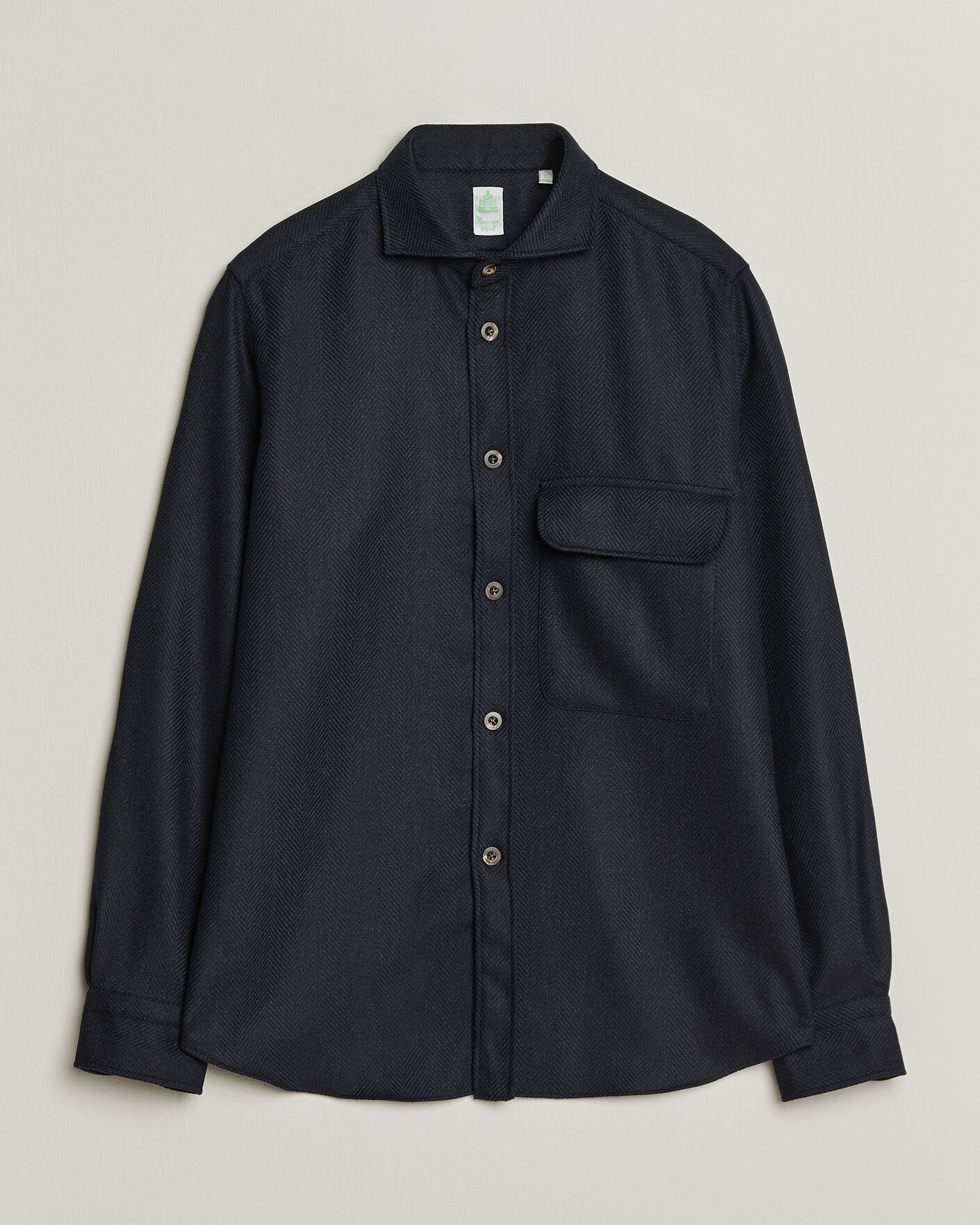 Herre | Skjorter | Finamore Napoli | Wool Herringbone Overshirt Navy