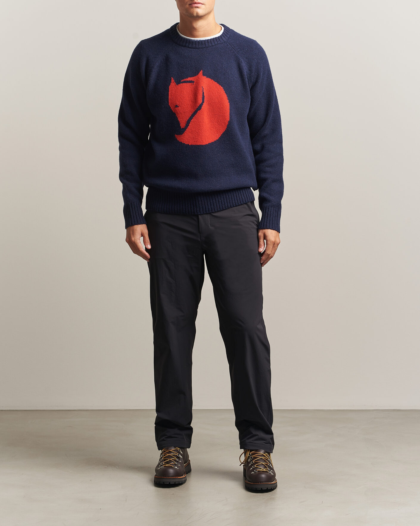 Herre | Trøjer | Fjällräven | Logo Knit Wool Sweater Dark Navy