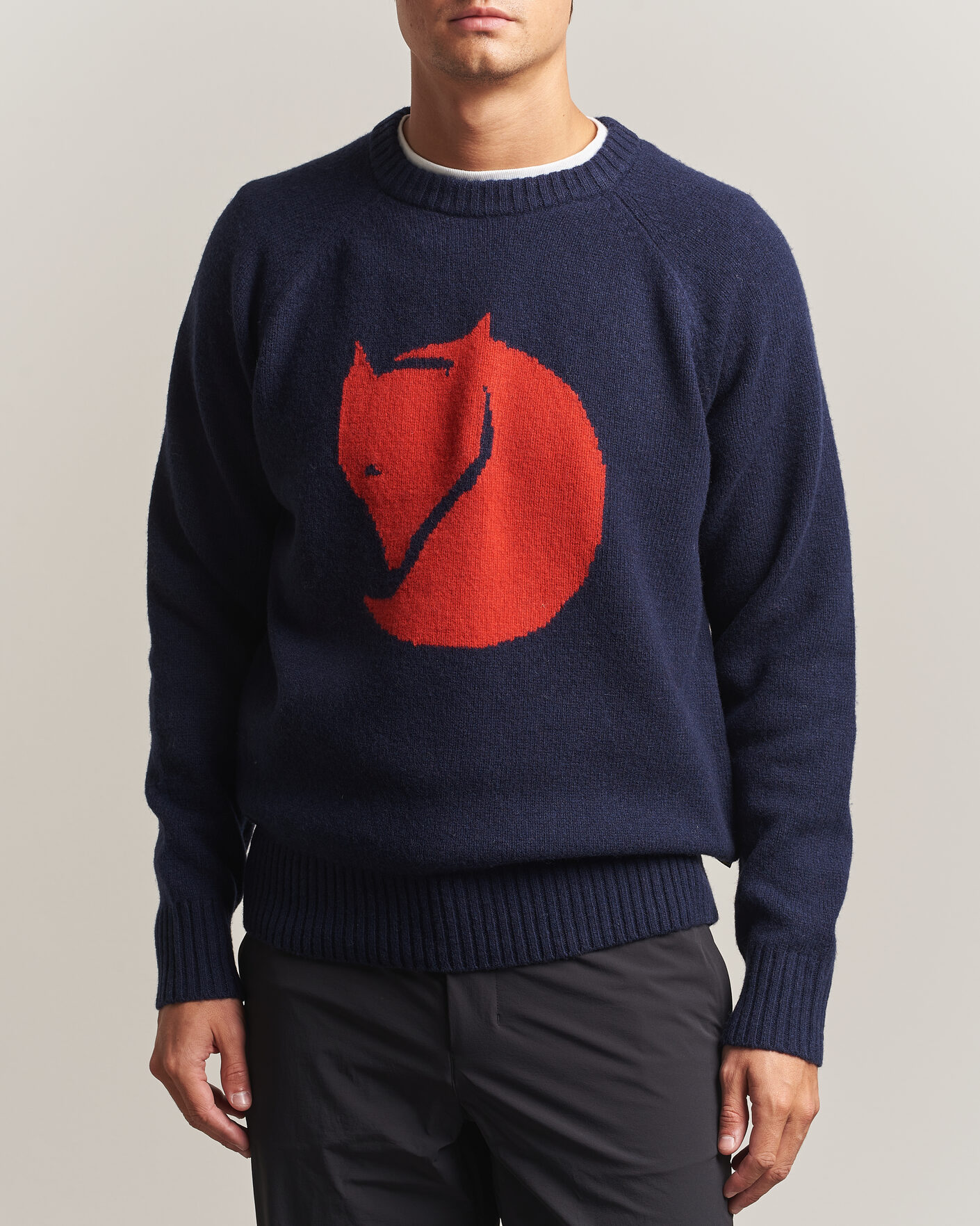 Herre | Trøjer | Fjällräven | Logo Knit Wool Sweater Dark Navy