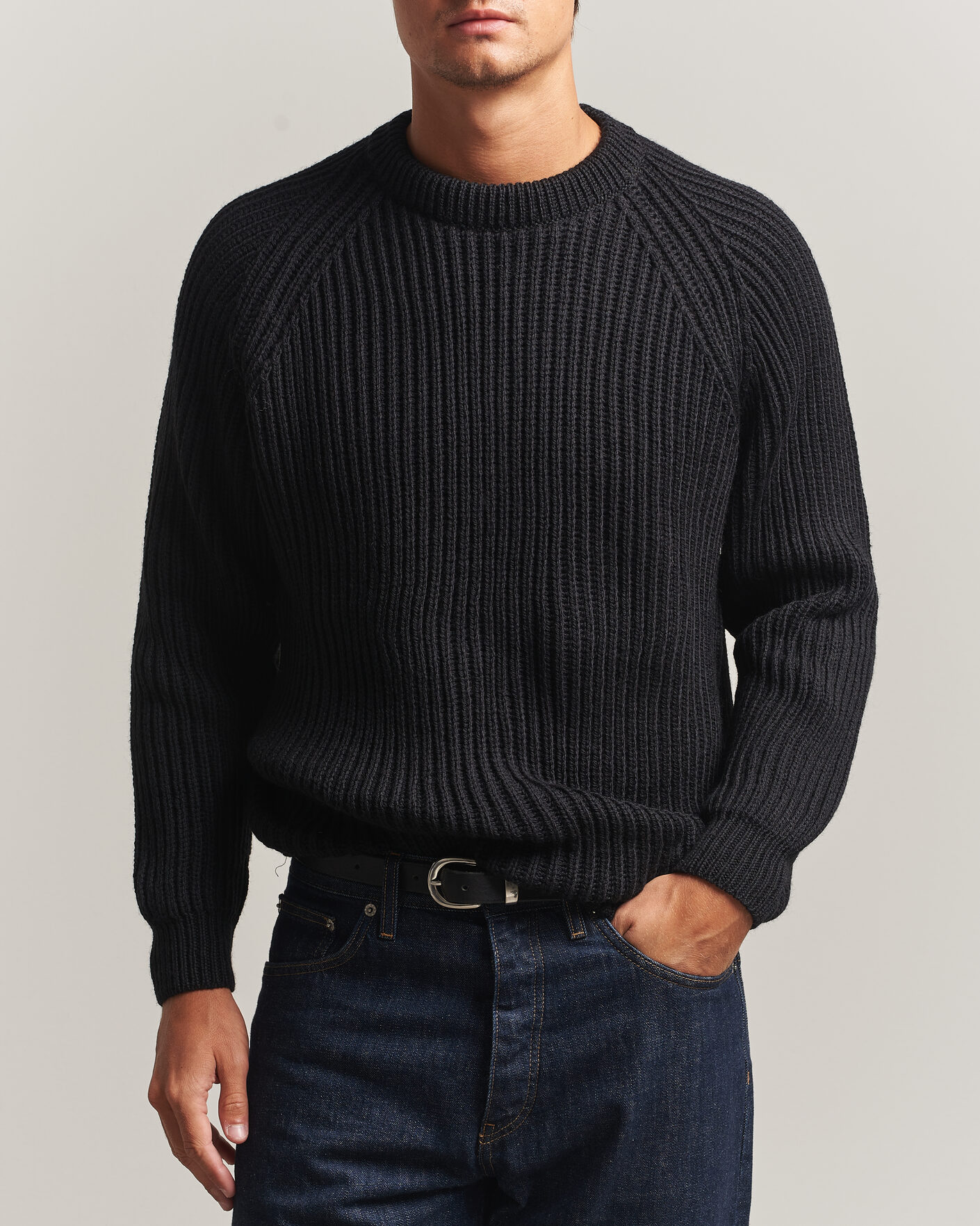 Herre | Trøjer | Gloverall | Fisherman Rib Chunky Wool Crew Neck Black