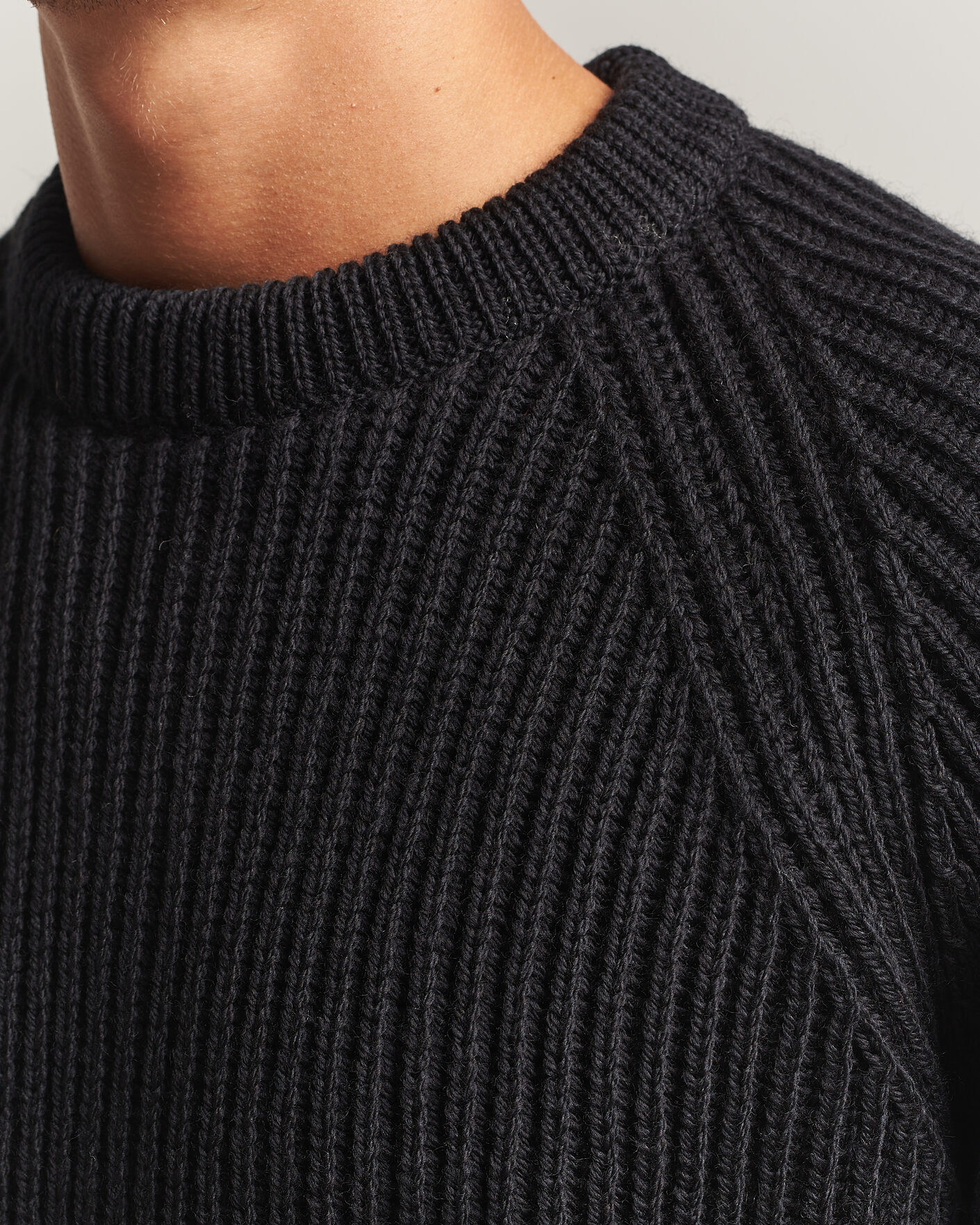 Herre | Trøjer | Gloverall | Fisherman Rib Chunky Wool Crew Neck Black