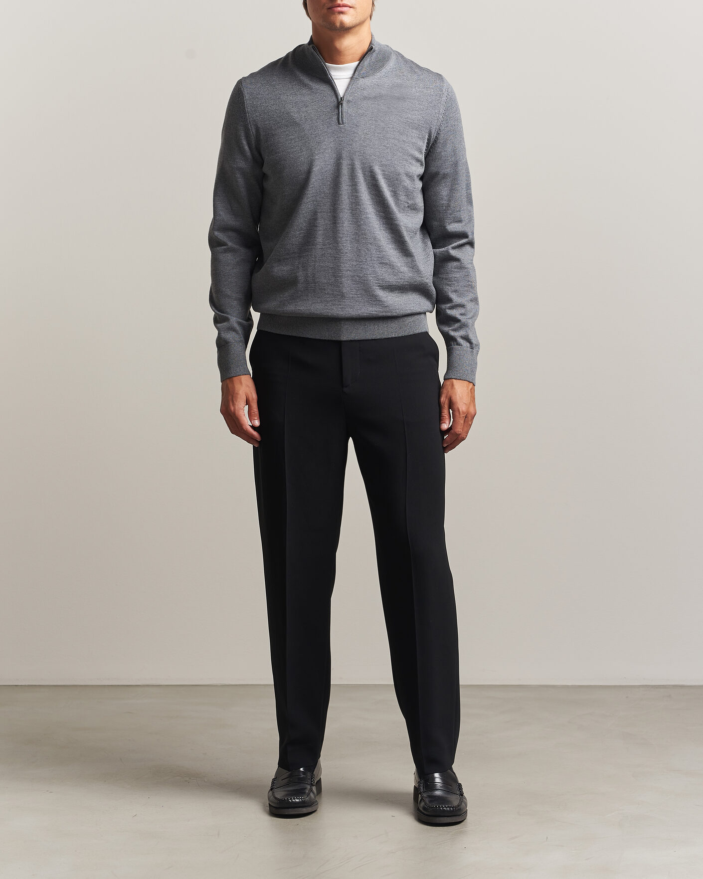Herre | Trøjer | BOSS BLACK | Ebenji Merino Knitted Half Zip Medium Grey