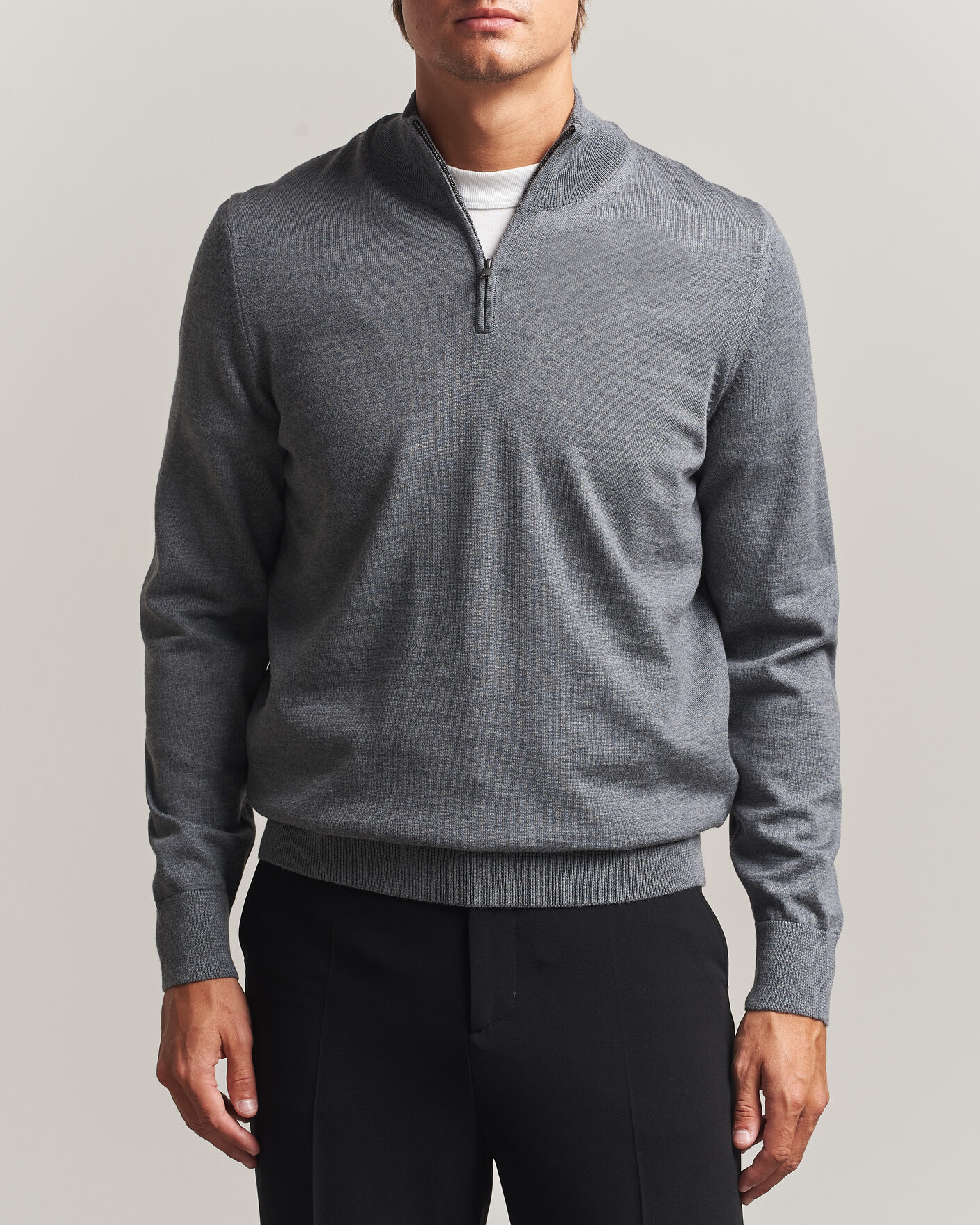 Herre | Trøjer | BOSS BLACK | Ebenji Merino Knitted Half Zip Medium Grey