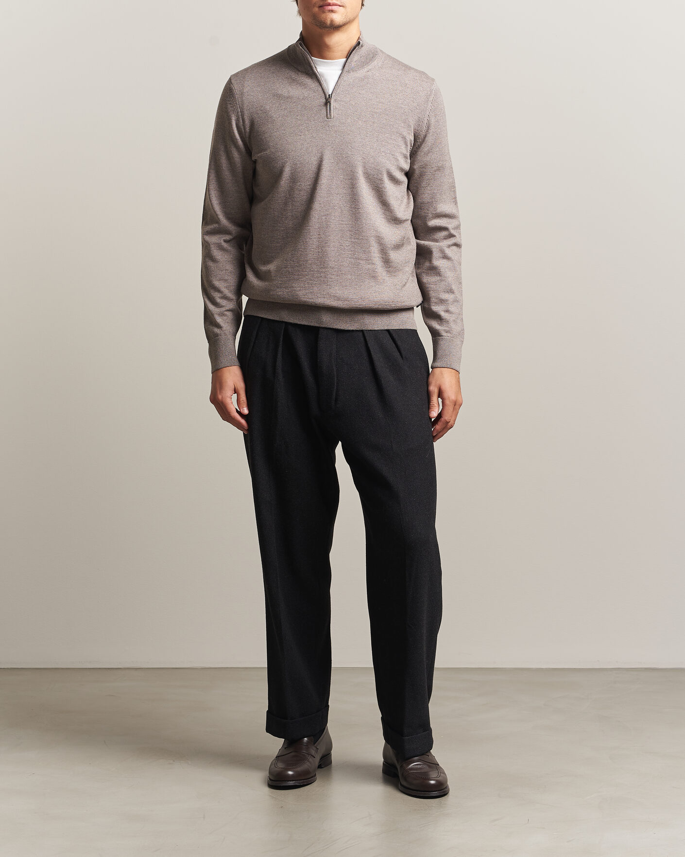 Herre | Trøjer | BOSS BLACK | Ebenji Merino Knitted Half Zip Open Brown