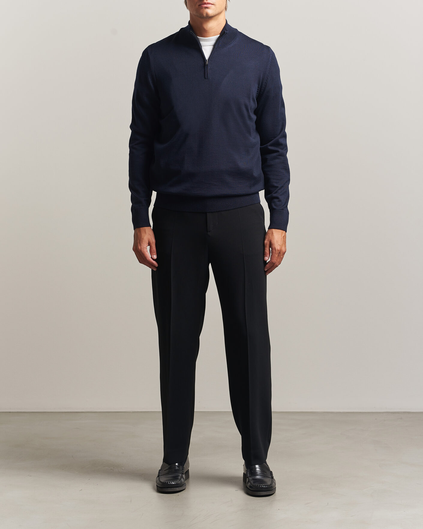 Herre | Trøjer | BOSS BLACK | Ebenji Merino Knitted Half Zip Dark Blue