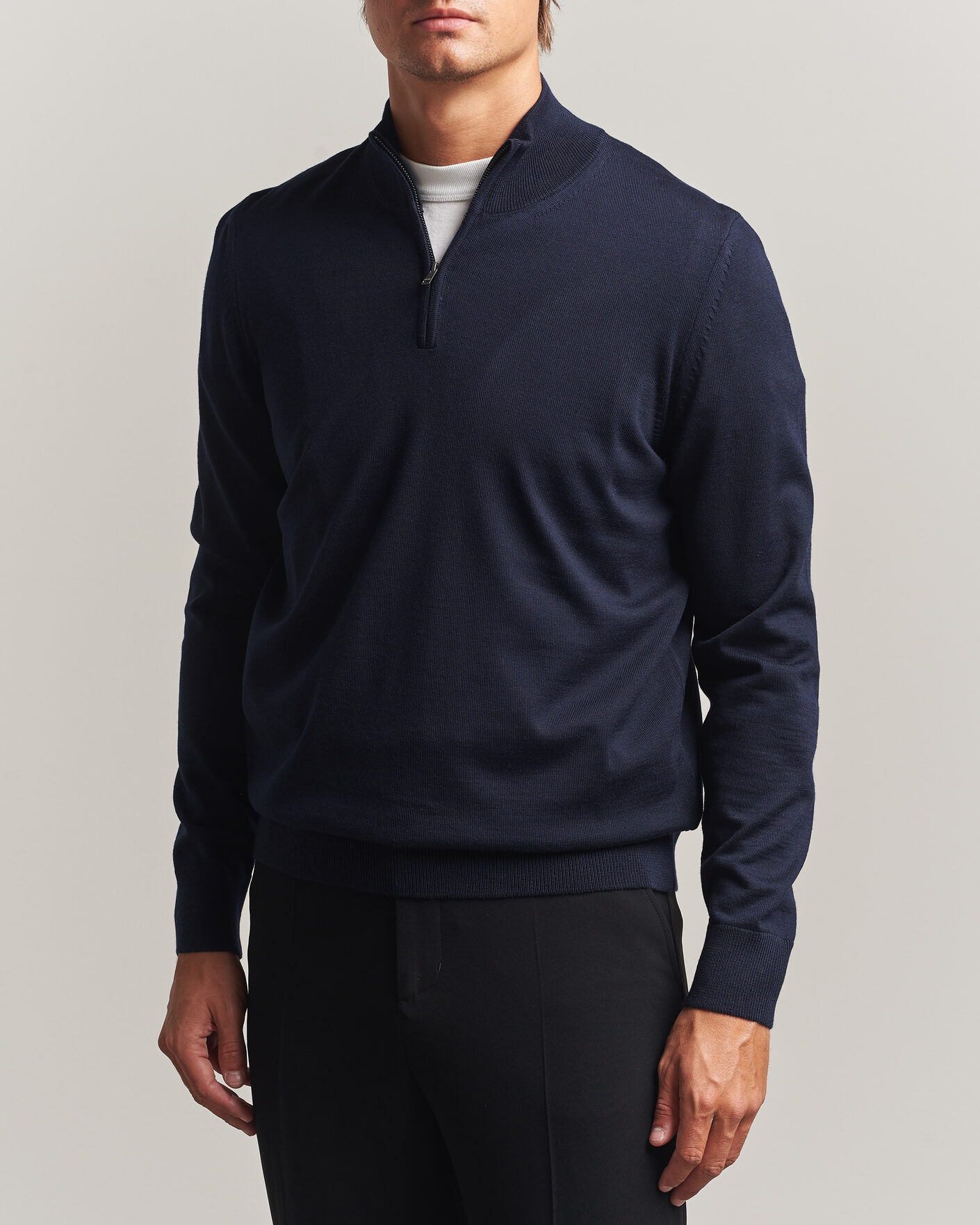 Herre | Trøjer | BOSS BLACK | Ebenji Merino Knitted Half Zip Dark Blue