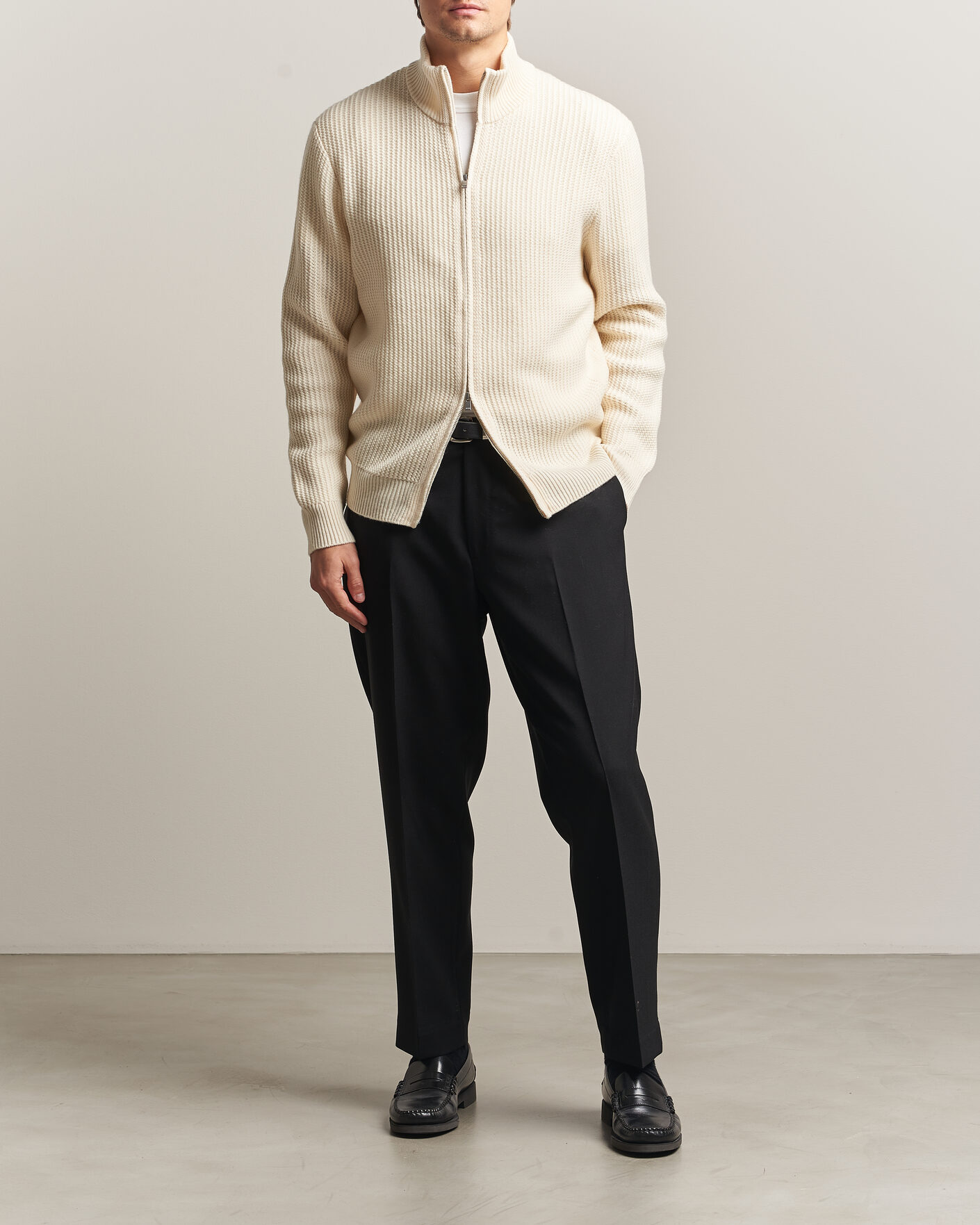 Herre | Trøjer | BOSS BLACK | Fiocco Wool/Cashmere Full Zip Open White
