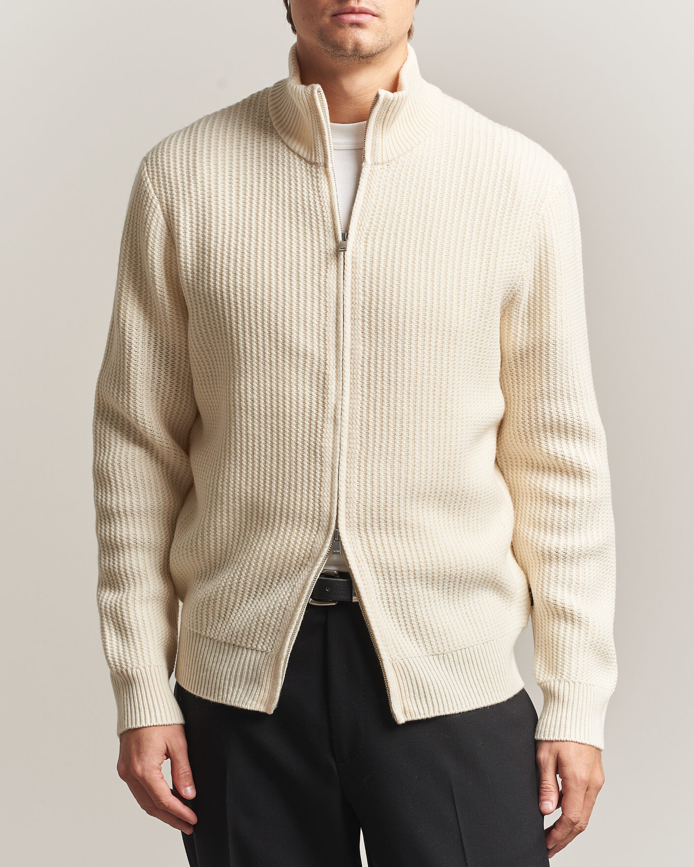 Herre | Trøjer | BOSS BLACK | Fiocco Wool/Cashmere Full Zip Open White