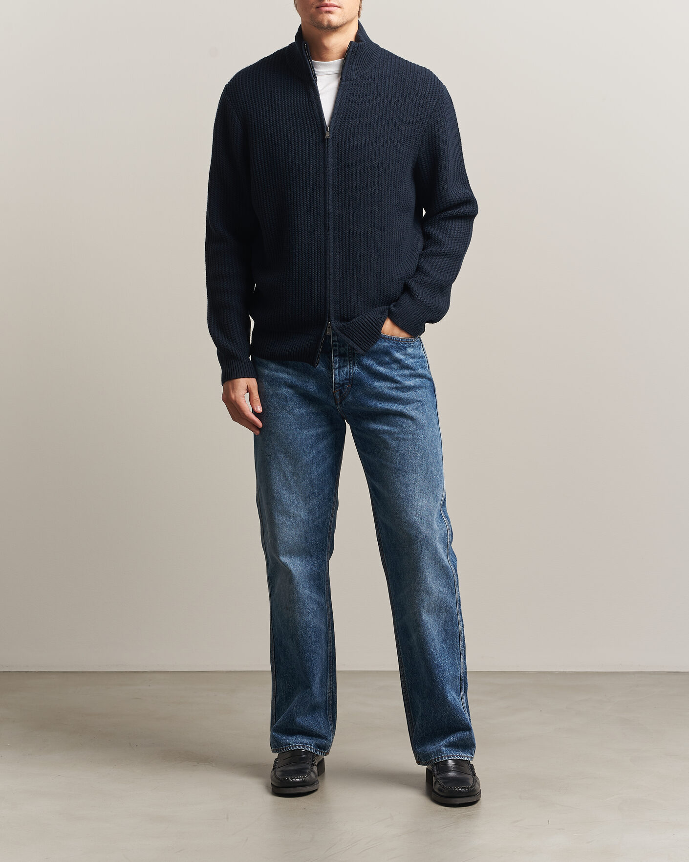 Herre | Trøjer | BOSS BLACK | Fiocco Wool/Cashmere Full Zip Dark Blue