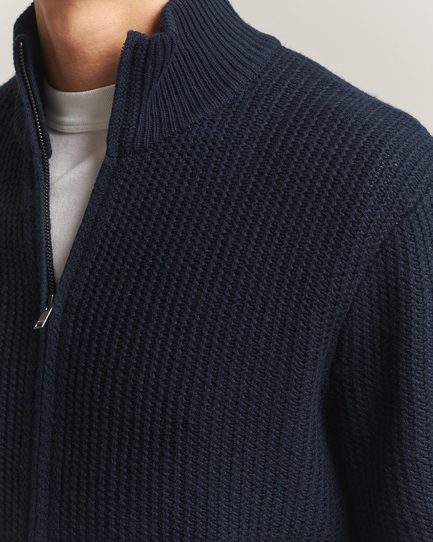 Herre | Trøjer | BOSS BLACK | Fiocco Wool/Cashmere Full Zip Dark Blue